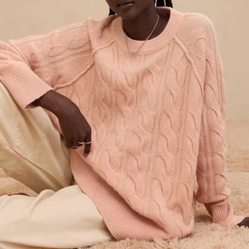 Aerie Sweater Size Small Pink Oversized Cable Knit